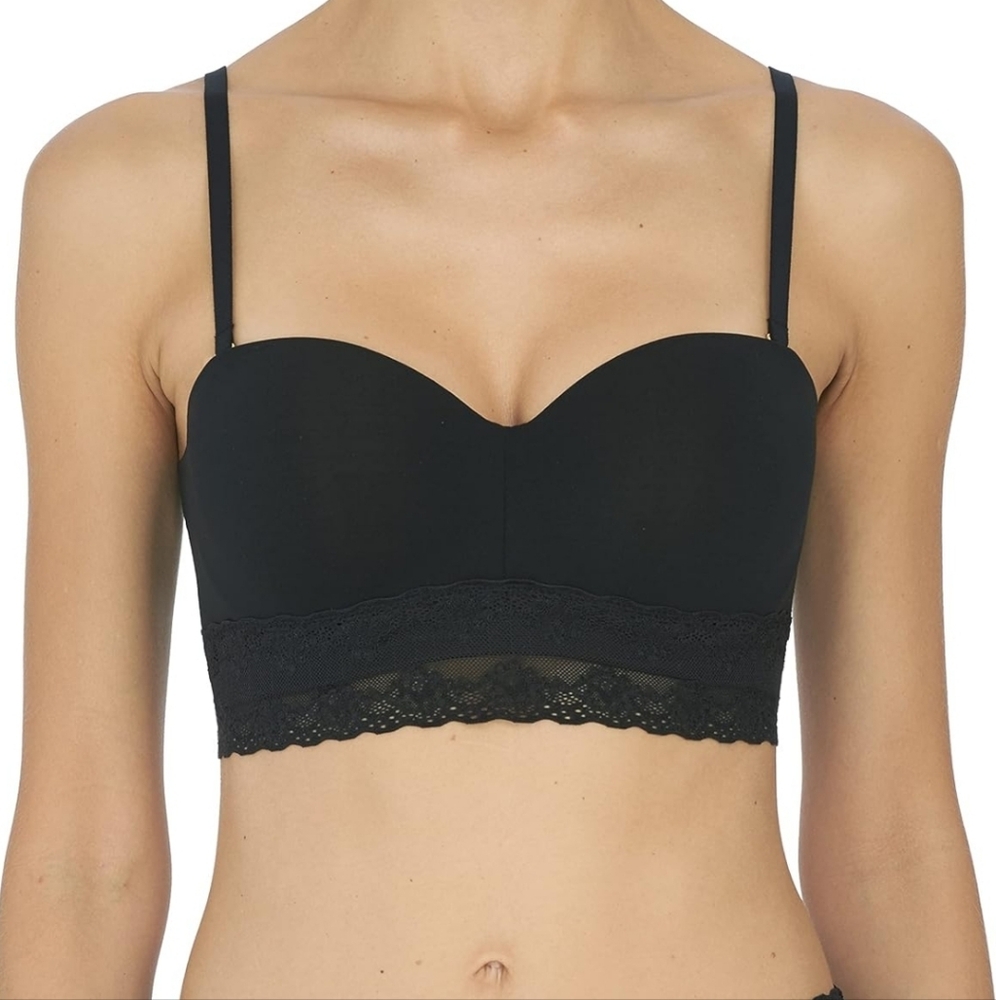 Black Lace Trim Bandeau Bra Bralette 36C